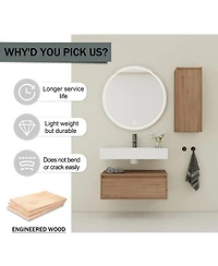 Sillysis 29.5 Inch Wall Mounted Modern Bathroom Vanity with Resin Sink, Soft Close Drawer
