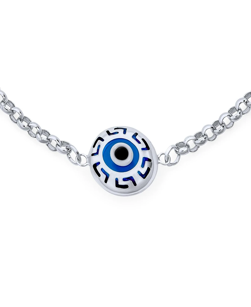 Bling Jewelry Turkish Protection Evil Eye Multi Charms Bracelet with Greek Motif .925 Sterling Silver 7.5inch