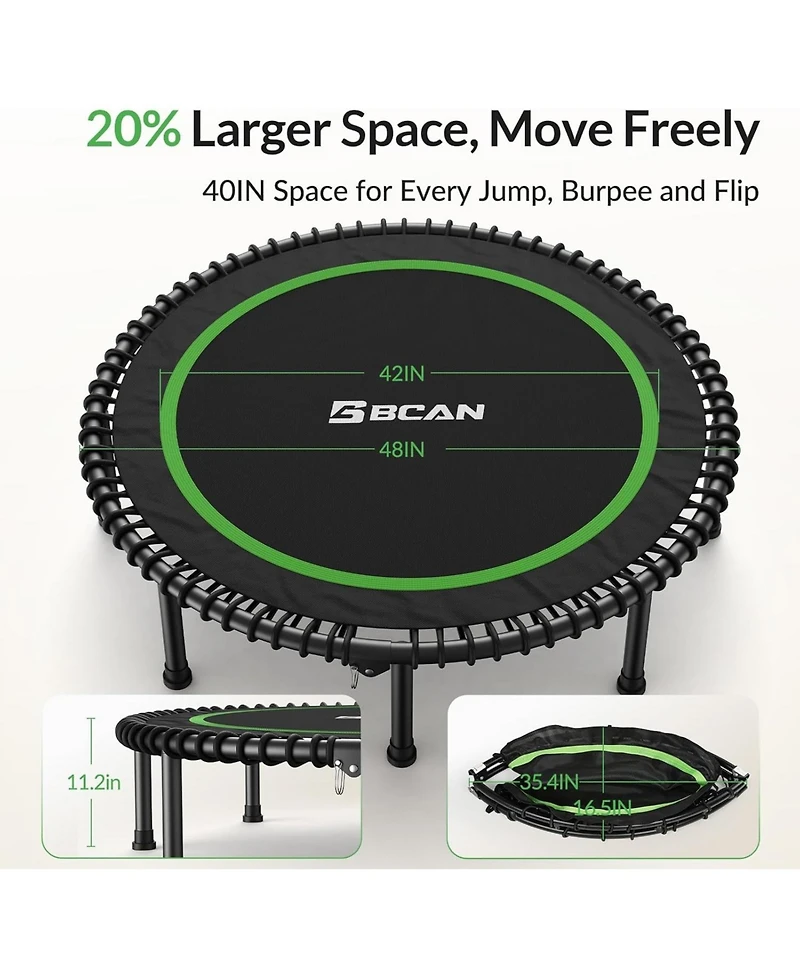 Bcan 450/550LBS Foldable Mini Trampoline for Adults, 40/48 inches Fitness Rebounder with Bungees, Quiet Stable Exercise