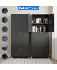 Boyel Living Metal File Cabinet with 3 Drawers and Shelf, Lockable Rolling Office Storage Organizer for Letter/A4 Size
