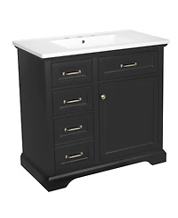 Sillysis 36 Inch Freestanding Bathroom Vanity with Ceramic Sink, 4 Soft Close Drawers, Adjustable Storage Shelf