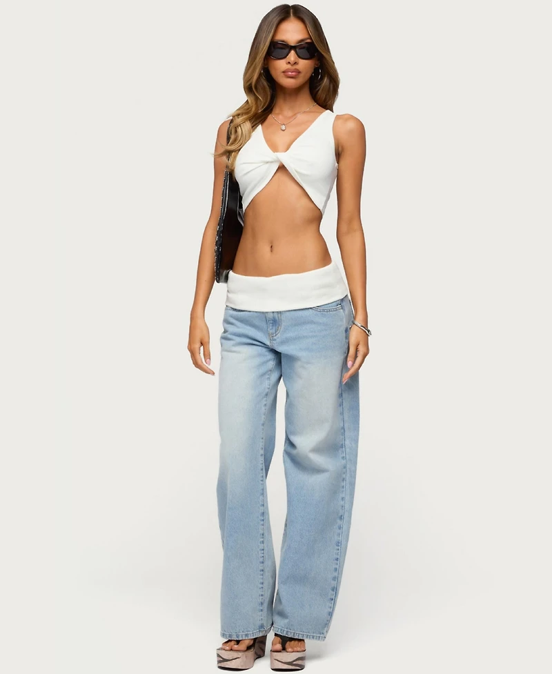 Edikted Women's Lumi Twist Front Ribbed Crop Top