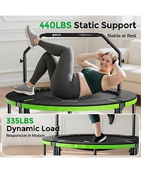 Bcan SP3 Foldable Mini Rebounder Trampoline with Adjustable T Shape Foam Handrail 48 Inch Indoor Garden Workout Trampoline for Adults 440LBS