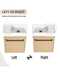 Sillysis 16 Inch Wall Mounted Bathroom Vanity with Ceramic Sink, Soft Close Door, Modern Floating Cabinet for Small Spaces