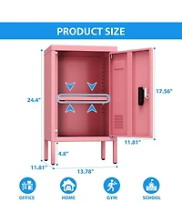 Boyel Living 24.4" Small Metal Locker Cabinet with Lock and Adjustable Shelf, Vented Storage Organizer for Home Office