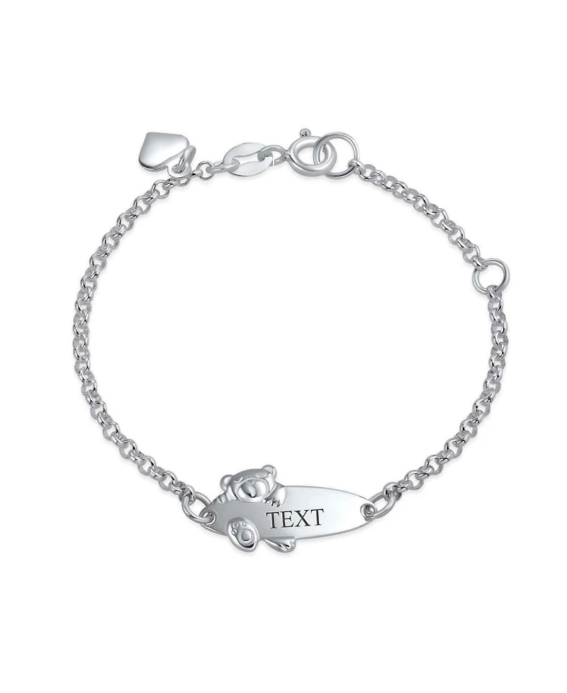 Bling Jewelry Petite Bear Charm Blank Name Identification Id Bolo Bracelet .925 Sterling Silver 5- 6 inch Adjustable