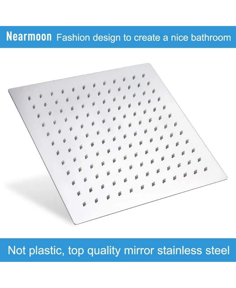 Phying 10 Inch Square Rainfall Shower Head High Pressure Stainless Steel Bath Shower Head Modern Fixed Mount Large Coverage Bathroom Shower
