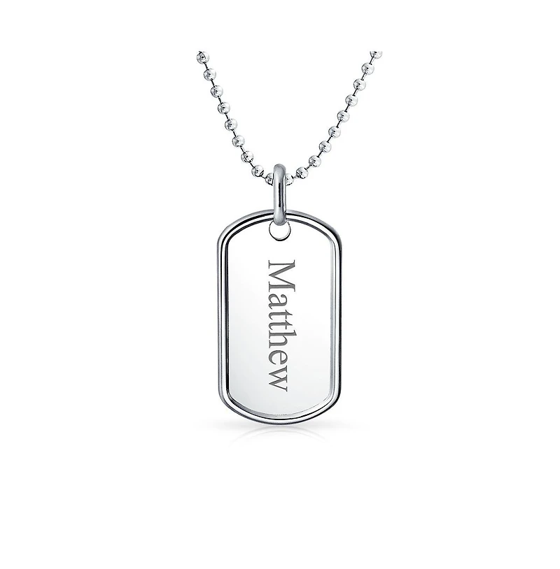 Bling Jewelry Men's Army Dog Tag Blank Pendant Necklace Large .925 Sterling Silver with Ball Chain 20 inch