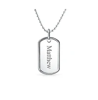 Bling Jewelry Men's Army Dog Tag Blank Pendant Necklace Large .925 Sterling Silver with Ball Chain 20 inch