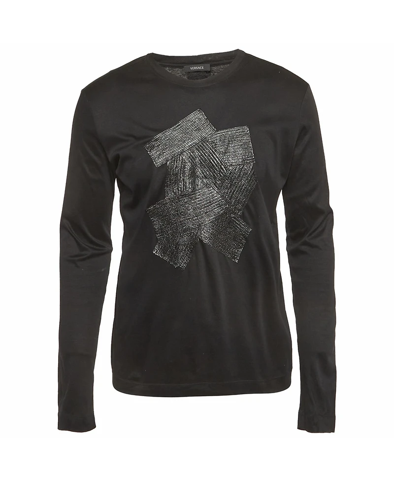 Pre-Owned Versace Men's Leather Applique Jersey T-Shirt