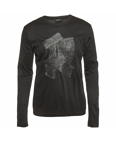 Pre-Owned Versace Men's Leather Applique Jersey T-Shirt
