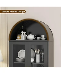 Boyel Living Metal Arched Display Cabinet with Lock, Glass Door Pantry Hutch and Bookshelf for Dining Room