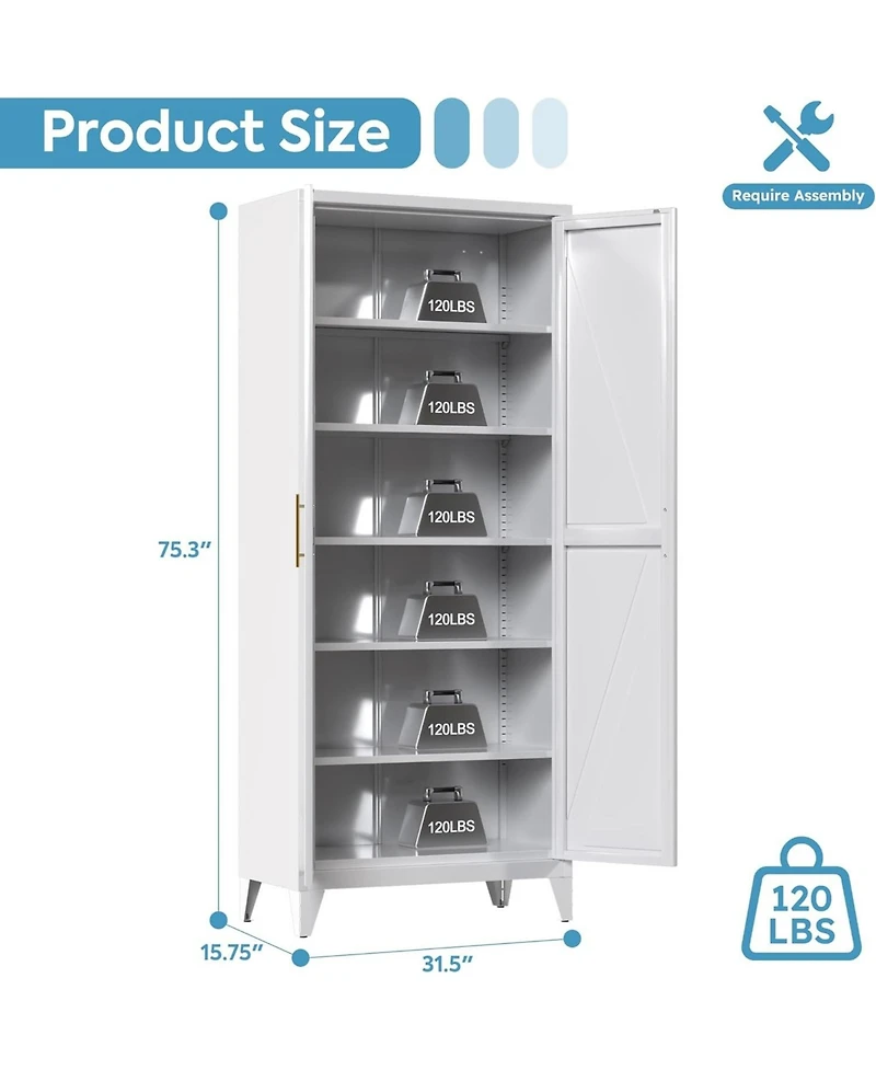 Boyel Living 75" Metal Pantry Cabinet with Doors and Shelves, Tall Kitchen Storage Organizer with Adjustable Shelves