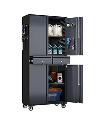 Boyel Living Metal Garage Storage Cabinet with Wheels and Lock, Rolling Tool Organizer with Drawers and Pegboard