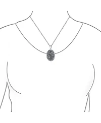 Bling Jewelry Oval Photo Keepsake Locket Necklace Floral Sunflower Embossed Design Oxidized .925 Sterling Silver