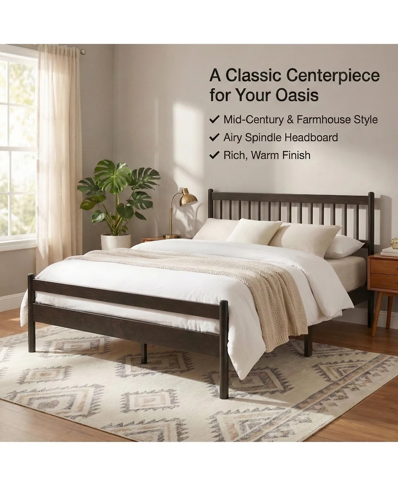 Rainsken Queen Bed Frame, with Headboard and Footboard, Pinewood Strengthened No Box Spring