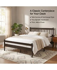 Rainsken Queen Bed Frame, with Headboard and Footboard, Pinewood Strengthened No Box Spring