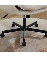 Rainsken Modern Chenille Swivel Office Chair, with Wheels and Outward-Folding Arms, Built-in Dynamic Airbag Lumbar Support,for Home Office, Apartment