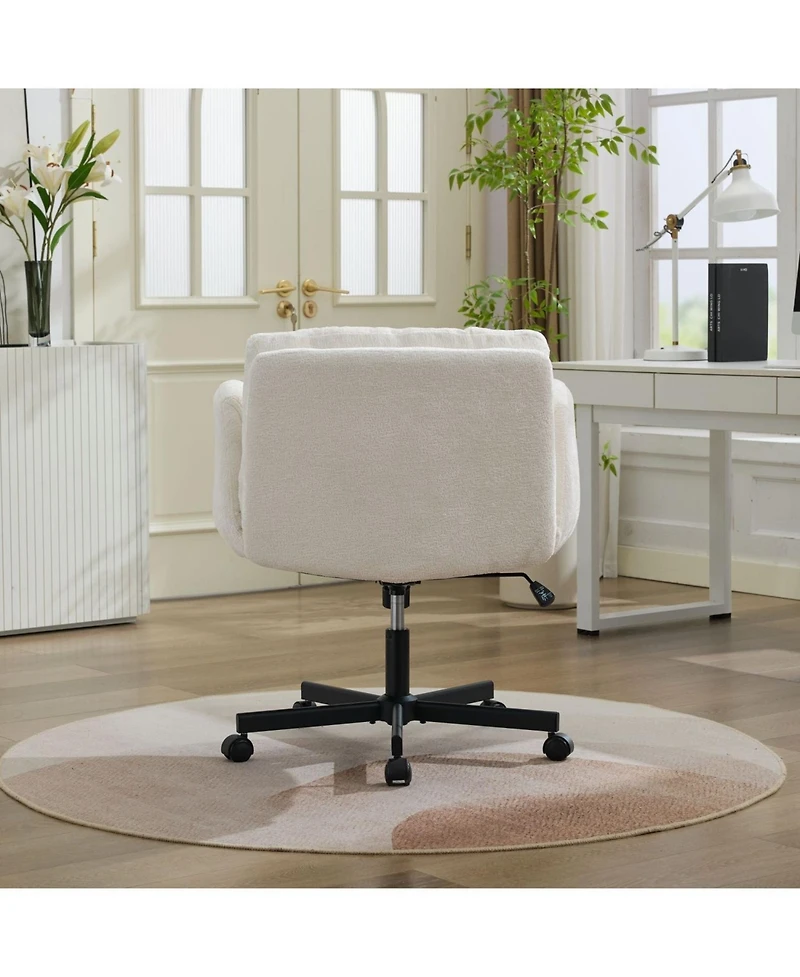 Rainsken Modern Chenille Swivel Office Chair, with Wheels and Outward-Folding Arms, Built-in Dynamic Airbag Lumbar Support,for Home Office, Apartment