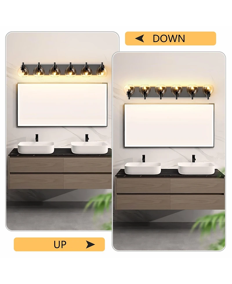 Midola Farmhouse Bathroom Vanity Light Fixtures, 6-Light Over Mirror, Rustic Sconces Wall Lighting with Glass Shade for Living Room, Bedroom, Hallway