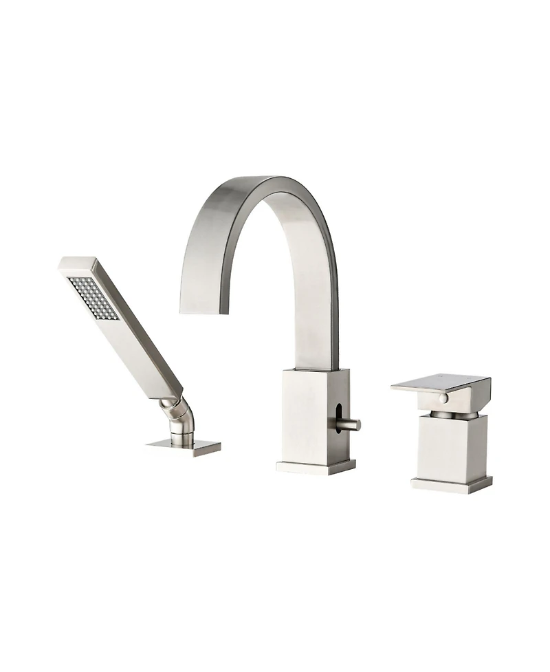 Midola Waterfall Bathtub Faucet with Sprayer, 3-Hole Roman Tub Filler with Hand Shower Deck Mount Waterfall Tub Spout Set