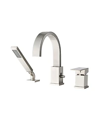 Midola Waterfall Bathtub Faucet with Sprayer, 3-Hole Roman Tub Filler with Hand Shower Deck Mount Waterfall Tub Spout Set