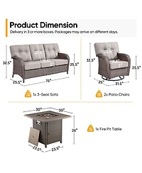Pocassy 4 Pieces Patio Furniture Set, Wicker Outdoor Conversation Sets with Fire Pit Table for Backyard Garden Deck