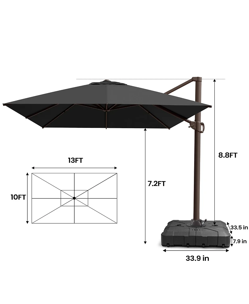 Pellebant Outdoor Patio 10X13Feet Aluminum Cantilever Umbrella with Wheel Base