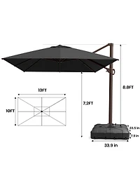 Pellebant Outdoor Patio 10X13Feet Aluminum Cantilever Umbrella with Wheel Base