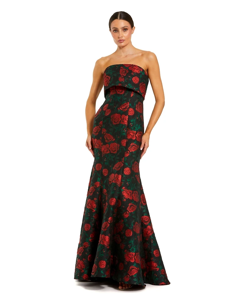 Mac Duggal Women's Strapless Floral Brocade Mermaid Gown