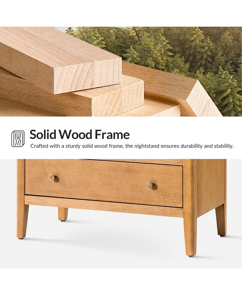 Hulala Home Sanctis Modern 2-Drawer 28"W Solid Wood End Table with Built-in Power Outlet