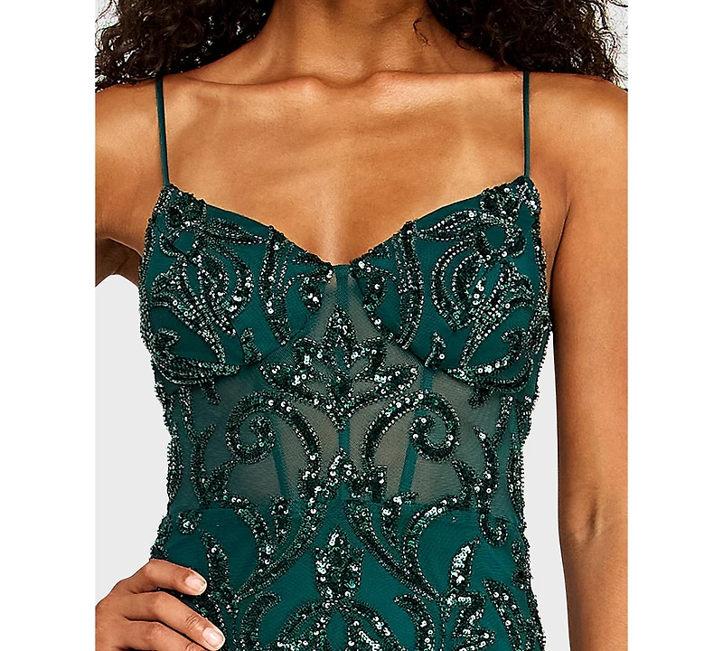 Alex & Sophia Juniors' Sweetheart Neck Pattern Sequin Dress