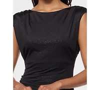 Alex & Sophia Juniors' Cap Sleeves Glitter Knit Ruched Dress