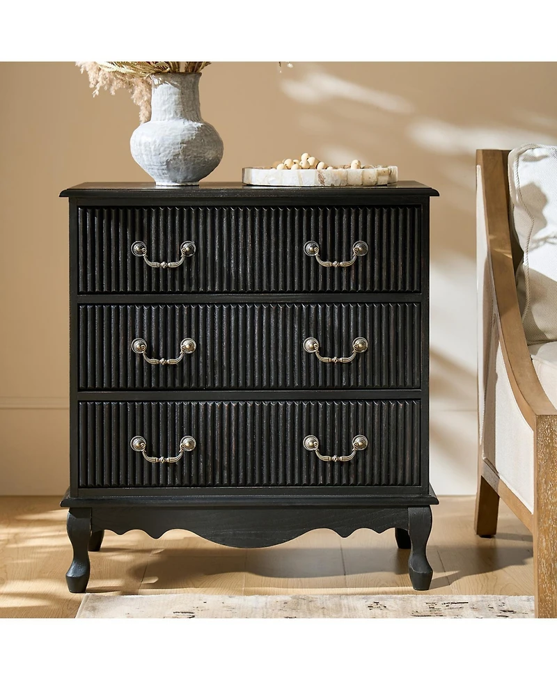 Hulala Home Larisa Transitional 28"W 3-Drawer Solid Wood Fluted End Table with Built-In Power Outlet and Simple Assembly