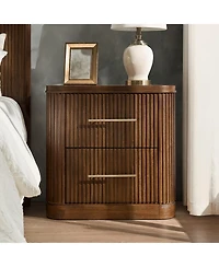 Hulala Home Bertram Modern 26''W 2-Drawer Fluted End Table with Built-in Power Strip