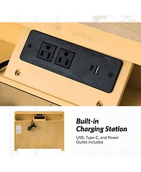 Hulala Home Persepolis Modern 32''W 3-Drawer Solid Wood End Table with Charging Station