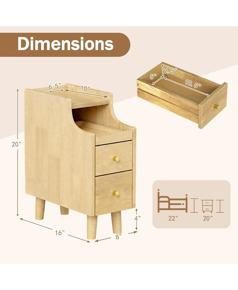 Slickblue 2 Piece Nightstands with Pull-Out Tray and Storage Drawers