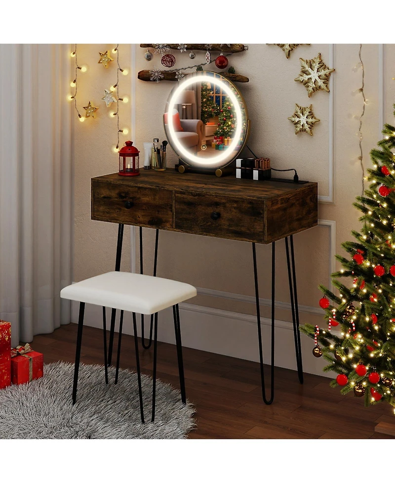 Slickblue Bedroom Makeup Vanity Desk with Lighted Mirror and Storage Drawers