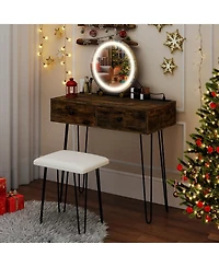 Slickblue Bedroom Makeup Vanity Desk with Lighted Mirror and Storage Drawers