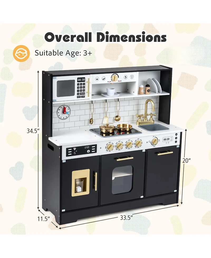 Slickblue Kids Wooden Kitchen Playset with Realistic Lights Sounds