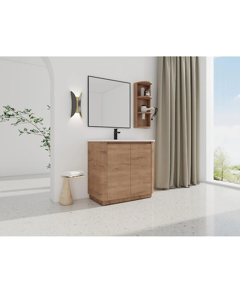 Sillysis Modern Bathroom Vanity Set with Storage Shelf, Freestanding Plywood Cabinet, Ceramic Sink