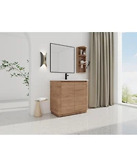 Sillysis Modern Bathroom Vanity Set with Storage Shelf, Freestanding Plywood Cabinet, Ceramic Sink