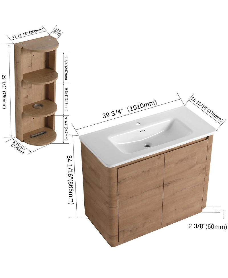 Sillysis Modern Bathroom Vanity Set with Storage Shelf, Freestanding Plywood Cabinet, Ceramic Sink, Soft Close Doors