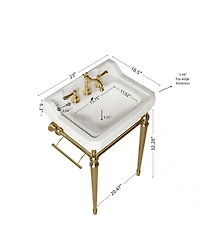 Sillysis Bathroom Console Sink with White Ceramic Vanity, Wall Mounted Basin and Stainless Steel Legs, Towel Bar Included