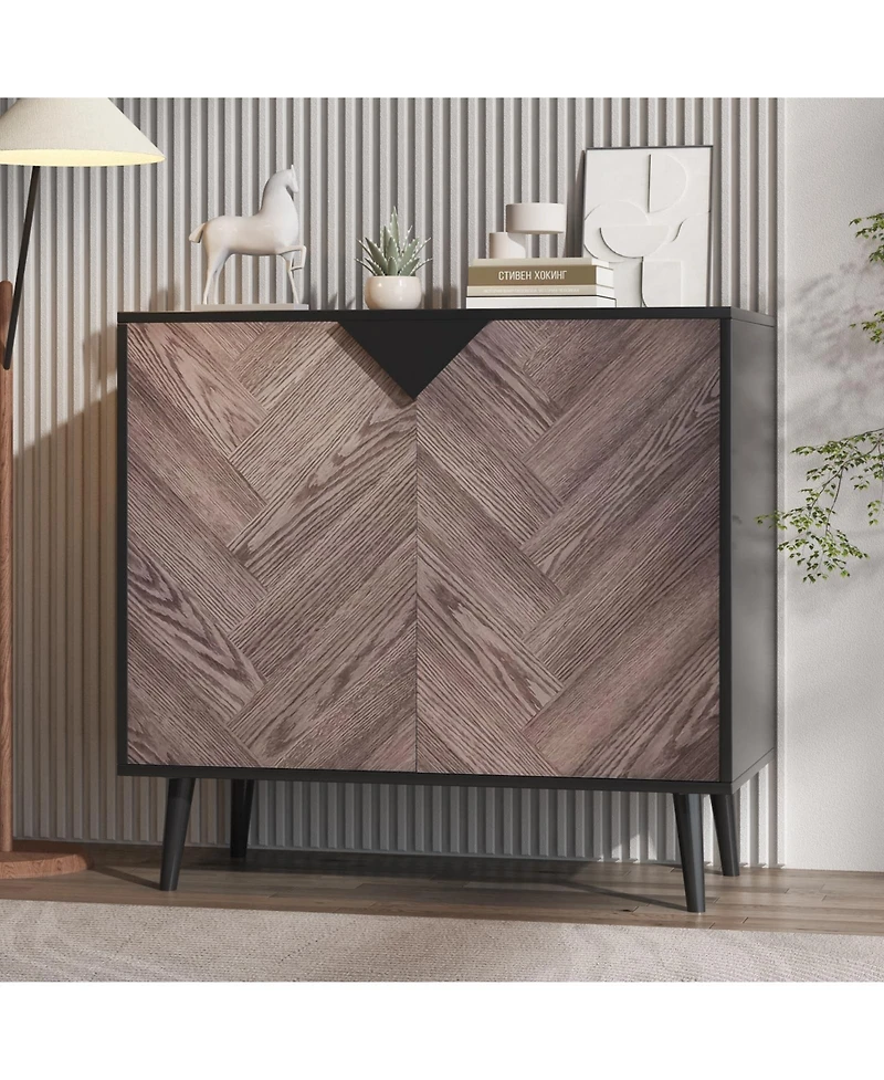 homfan Storage Cabinet with Shelf and Doors, Modern Sideboard Buffet with Storage, Free Standing Accent Cabinet for Dining Room, Living Room, Entryway