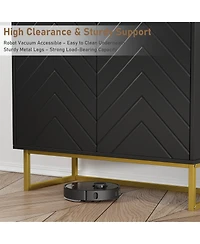 homfan Modern Herringbone Sideboard Buffet with Handles, Storage Console Cabinet Doors for Dining Room, Living Room and Entryway