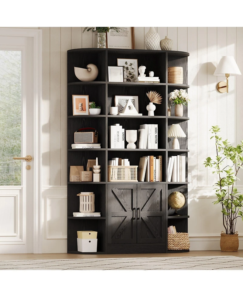 homfan Furniture 6-Tier Wooden Storage Bookcase with Cabinet and Doors, Modern 75 Inch Tall Display Organizer for Activity Room, Living Room Home