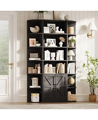 homfan Furniture 6-Tier Wooden Storage Bookcase with Cabinet and Doors, Modern 75 Inch Tall Display Organizer for Activity Room, Living Room Home