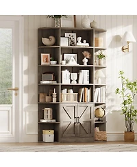 homfan Furniture 6-Tier Wooden Storage Bookcase with Cabinet and Doors, Modern 75 Inch Tall Display Organizer for Activity Room, Living Room and Home