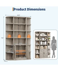 homfan Furniture 6-Tier Wooden Storage Bookcase with Cabinet and Doors, Modern 75 Inch Tall Display Organizer for Activity Room, Living Room and Home